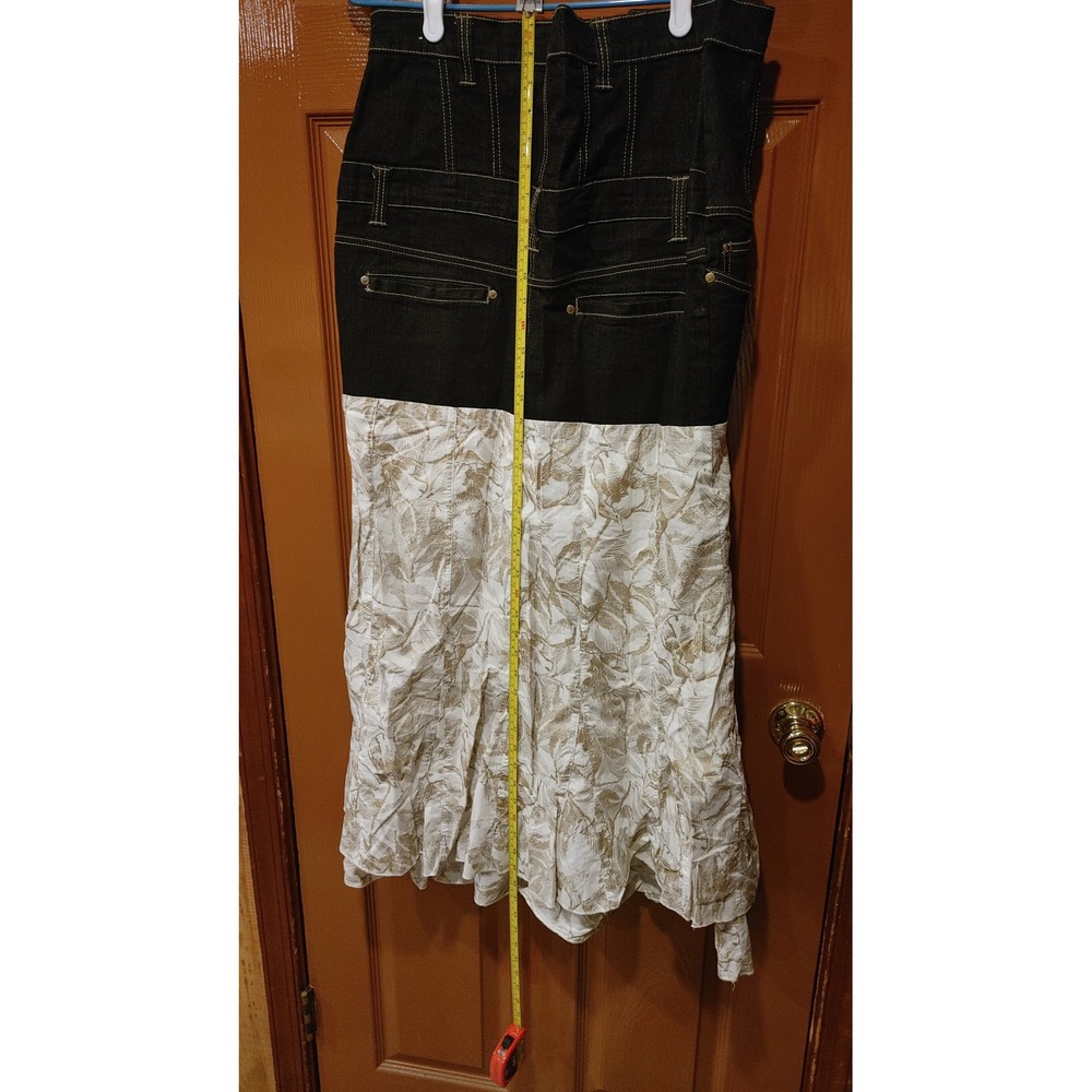 NoFuze Maxi Skirt Womens 14 Blue White Excellent Denim Mixed Media Floral Boho - Picture 3 of 7